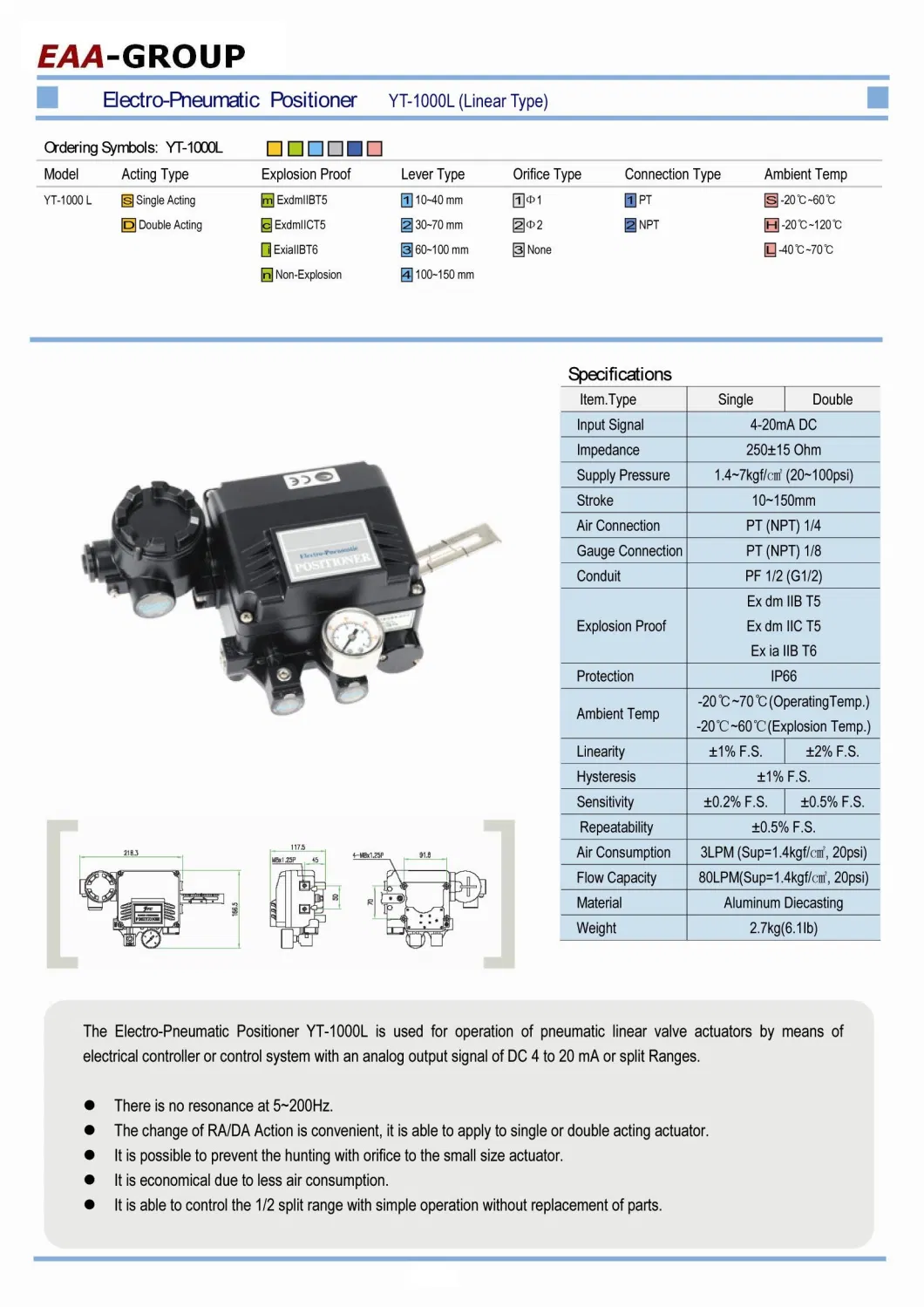 Eaa Electric Yt1000 Electro Pneumatic Valve Positioner China Manufacturer