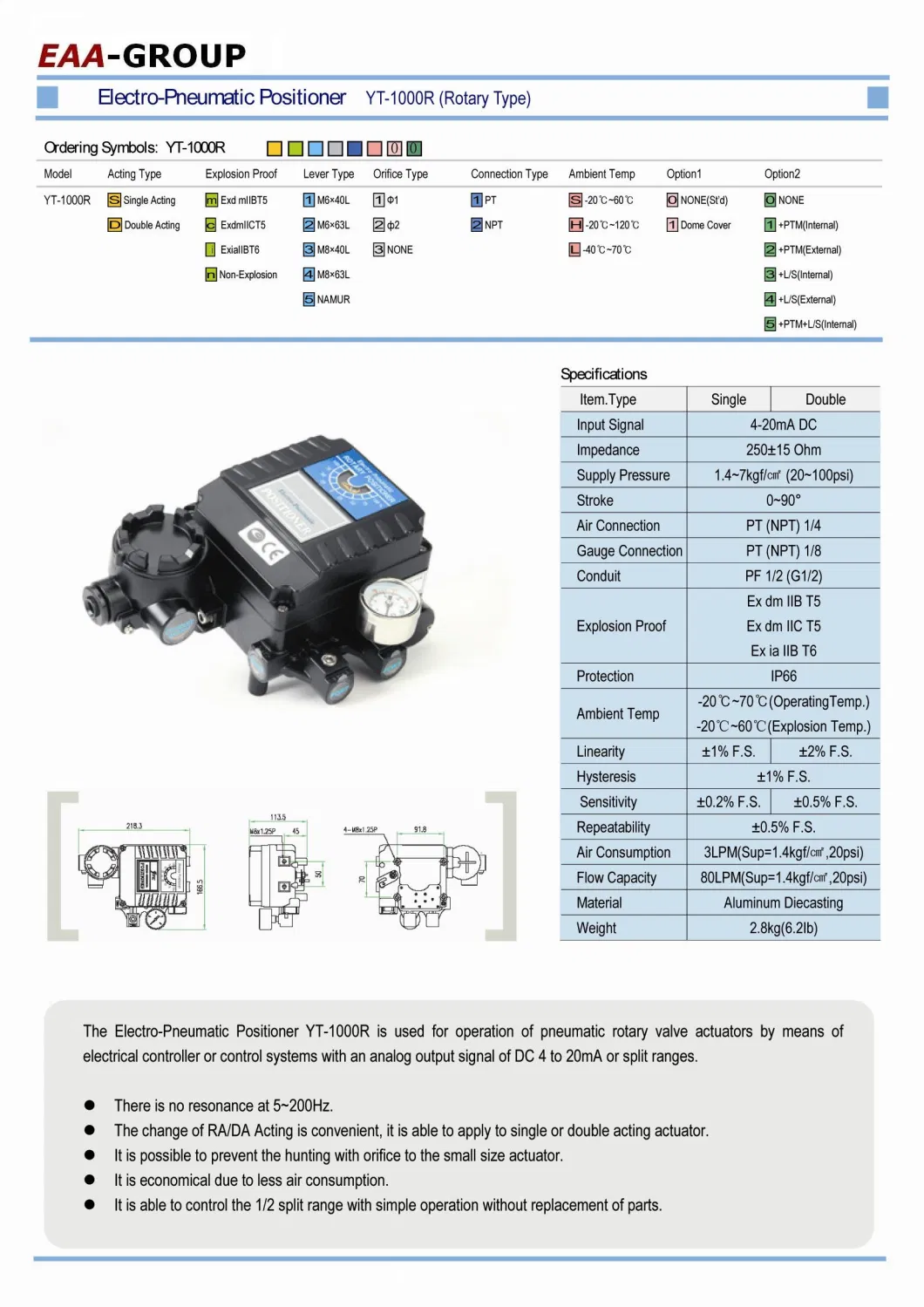 Eaa Electric Yt1000 Electro Pneumatic Valve Positioner China Manufacturer